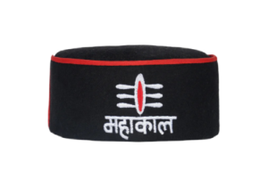 Black Himachali topi with Mahakal Lord Shiva design handmade wool cap for men