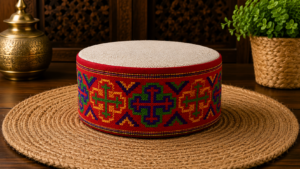 Premium Red Himachali Topi – Handmade Colorful Kullu Wool Cap for Men