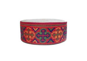 Premium red Himachali topi with colorful Kullu pattern handmade wool cap for men