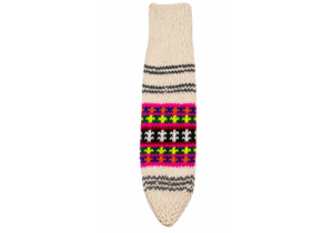Traditional multicolour Pahadi wool socks with Himachali-inspired knitted pattern