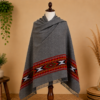Charcoal Grey Pahadi Shawl – Red Geometric Border & Traditional Fringe