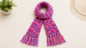 Handmade Multicolour Woollen Muffler for Women – Pink & Purple Knitted Winter Scarf