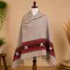 Himachali Traditional Wear – Cream Traditional Shawl with Red Geometric Border