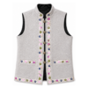 Himachali Waistcoat for Girls – Grey Traditional Bundi with Floral Border