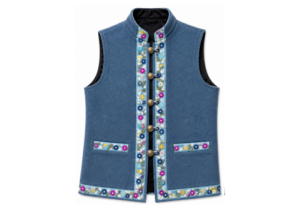Pahadi Waistcoat for Girls – Blue Traditional Bundi with Floral Floral Border