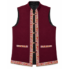 Maroon Pahadi waistcoat for girls with colourful floral border